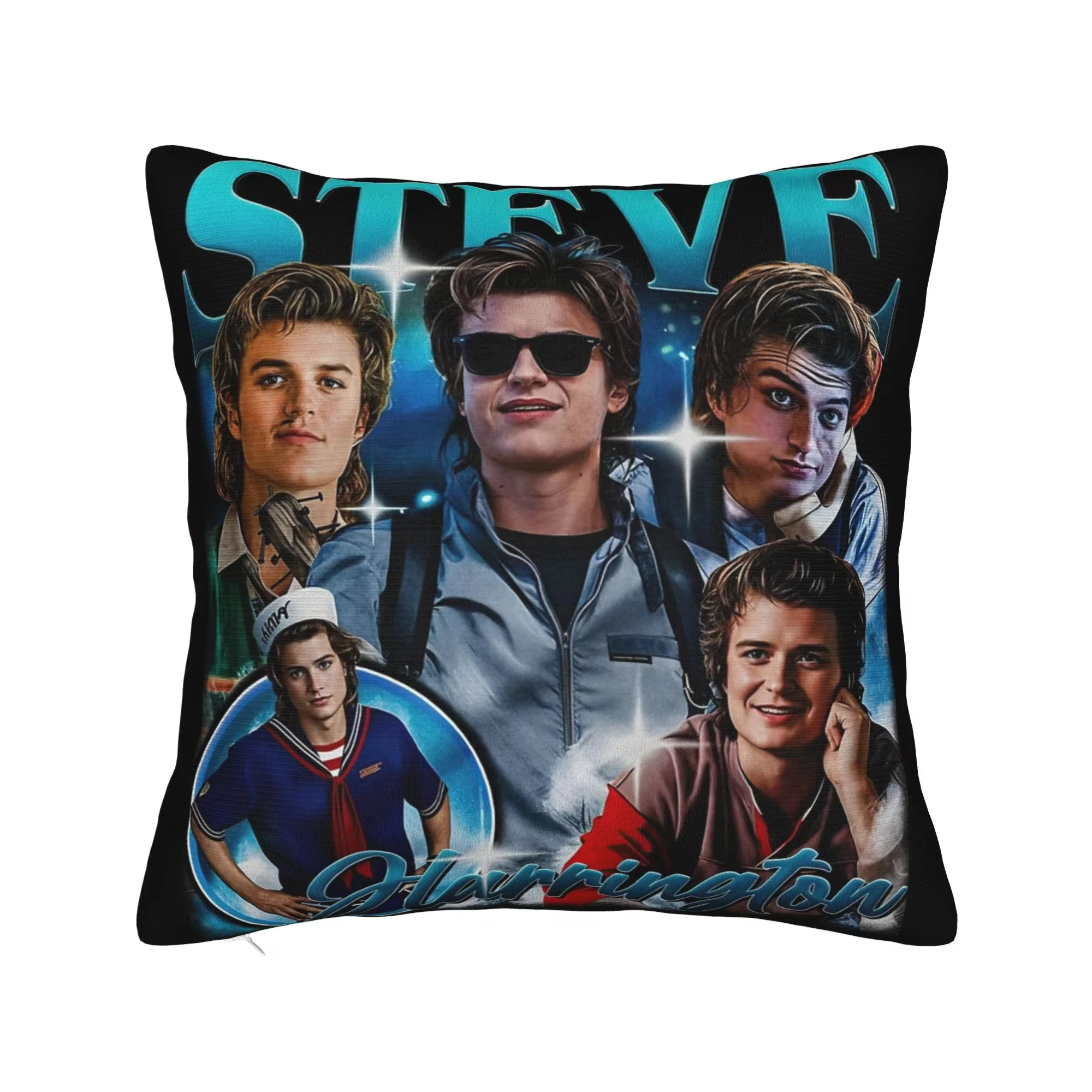 S-Steve Harrington Bootleg Pillowcase - Soft Polyester, Zipper Closure, Stranger Cushion Cover for Car & Home Decor