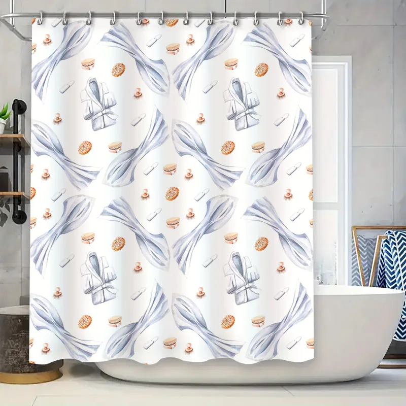 Cortina de chuveiro azul floral caprichosa para decoração de banheiro padrão aquarela com estampa de roupão tecido impermeável