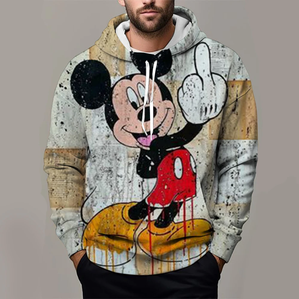 Mickey Mouse Men Oversized Hoodie Disney Cartoon Anime 3D Print Women Clothes Spring Autumn Harajuku Children Sweatshirt