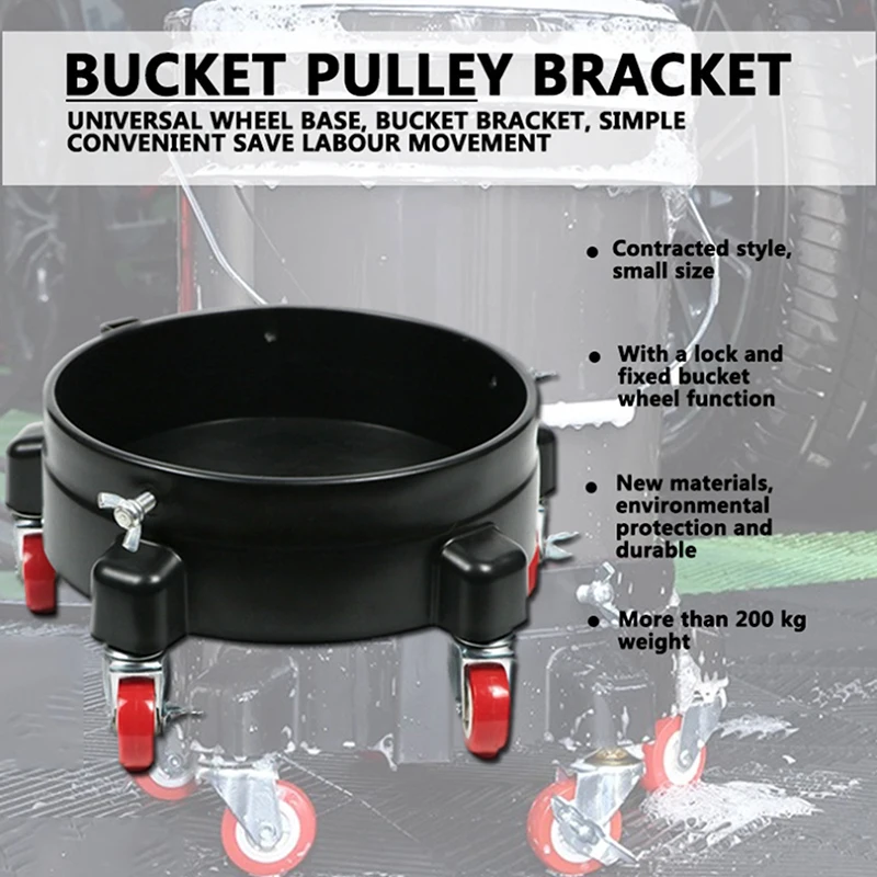 Rolling Bucket Dolly 360° Swivel With Wheels Removable Storage Tray Heavy Duty For Car Wash Tools Accessories