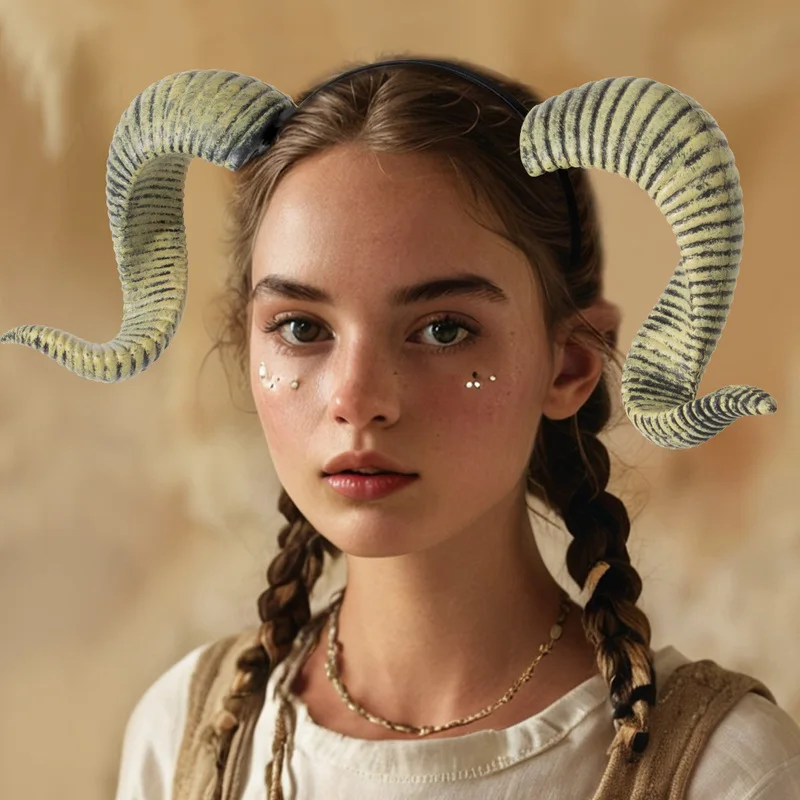 Le Cool Halloween DIY Detachable RP Curved Sheep Horn Headband Festival Party Performance Hair Accessory