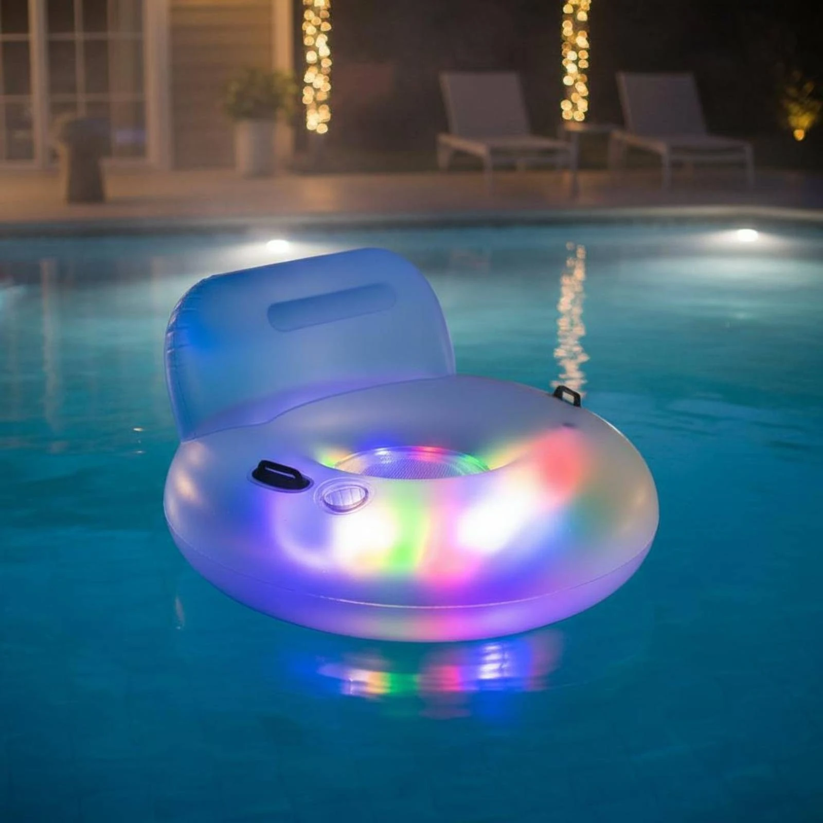 Inflatable U-Shaped Water Seat With Backrest Illuminate up Pool Chair Glowing Pool Buoyant Lounger Sofa Sturdy Duty PVC