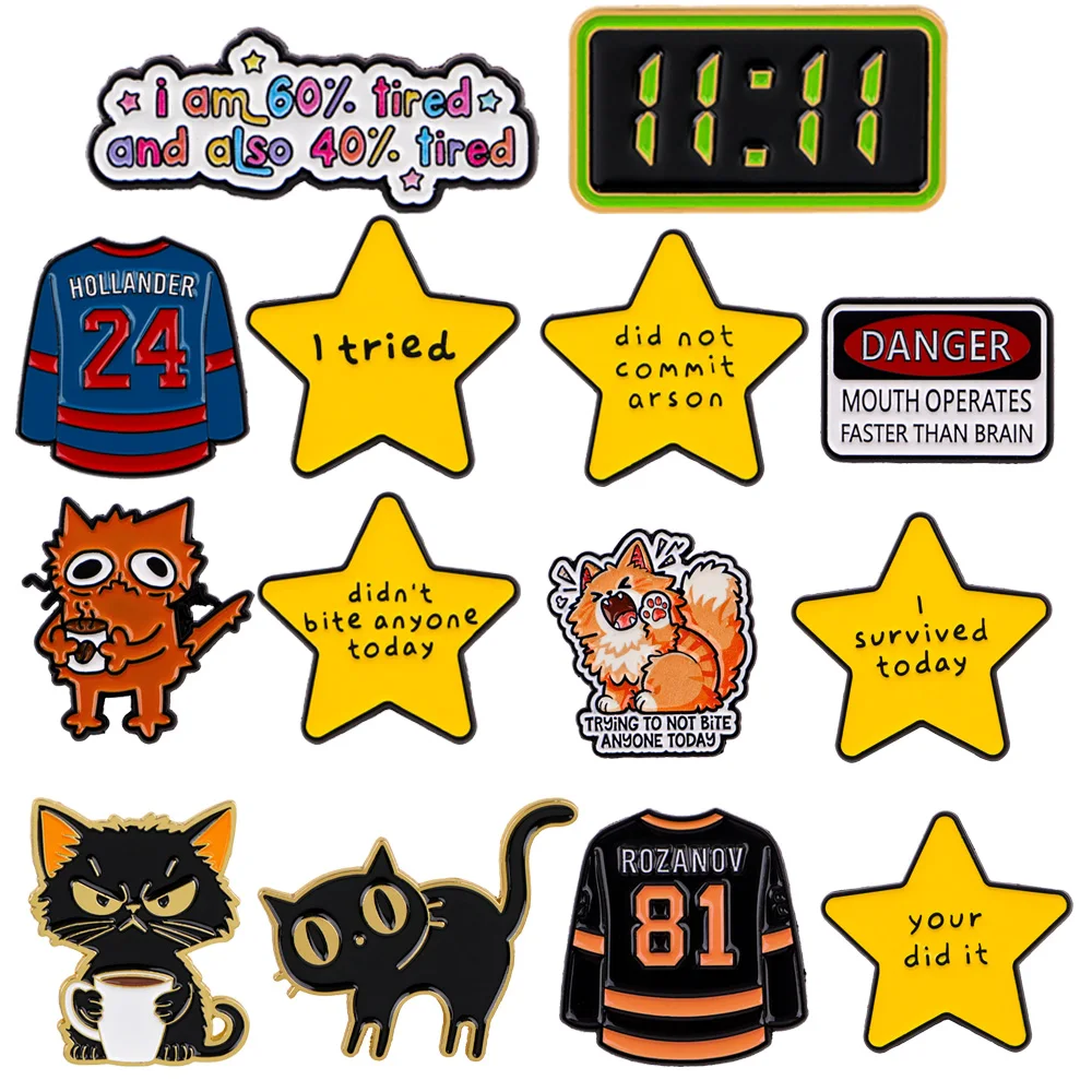 Stern-Abzeichen Anstecknadeln für Rucksäcke Humorvolle Zitate Metall-Emaille-Pins Broschen für Damen Modeschmuck Accessoires Geschenke