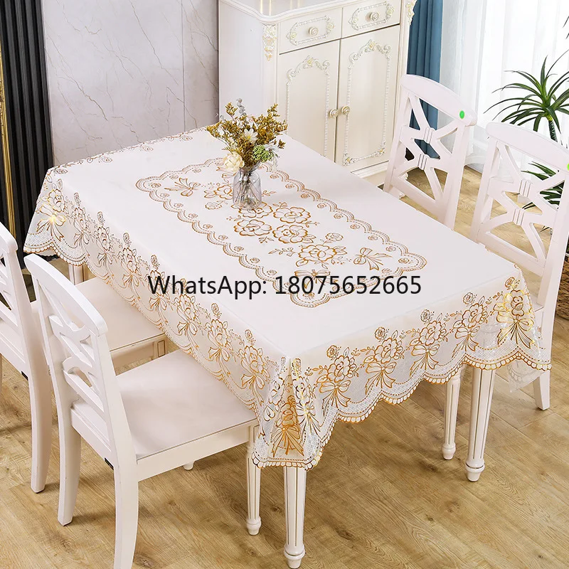 European style gold foil lace rectangular tablecloth - waterproof & heat resistant