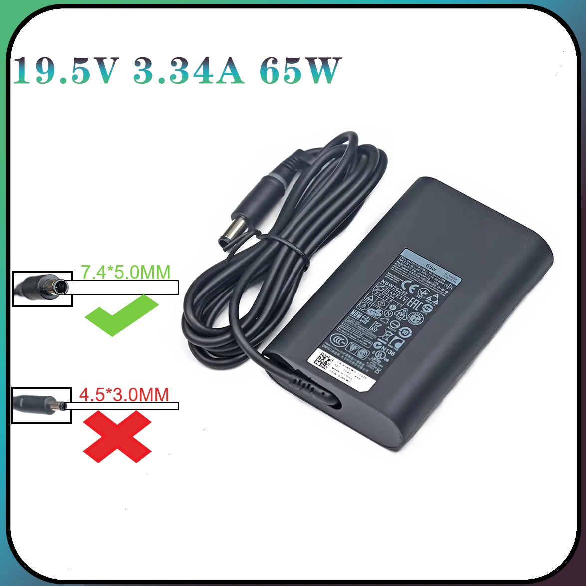 Carregador Adaptador AC 65W 19.5V 3.34A para Dell Latitude E5250 E5440 E5450 E5540 E5550 E6420 E6430 E6440 E6500 HA65NM130 LA65NM130
