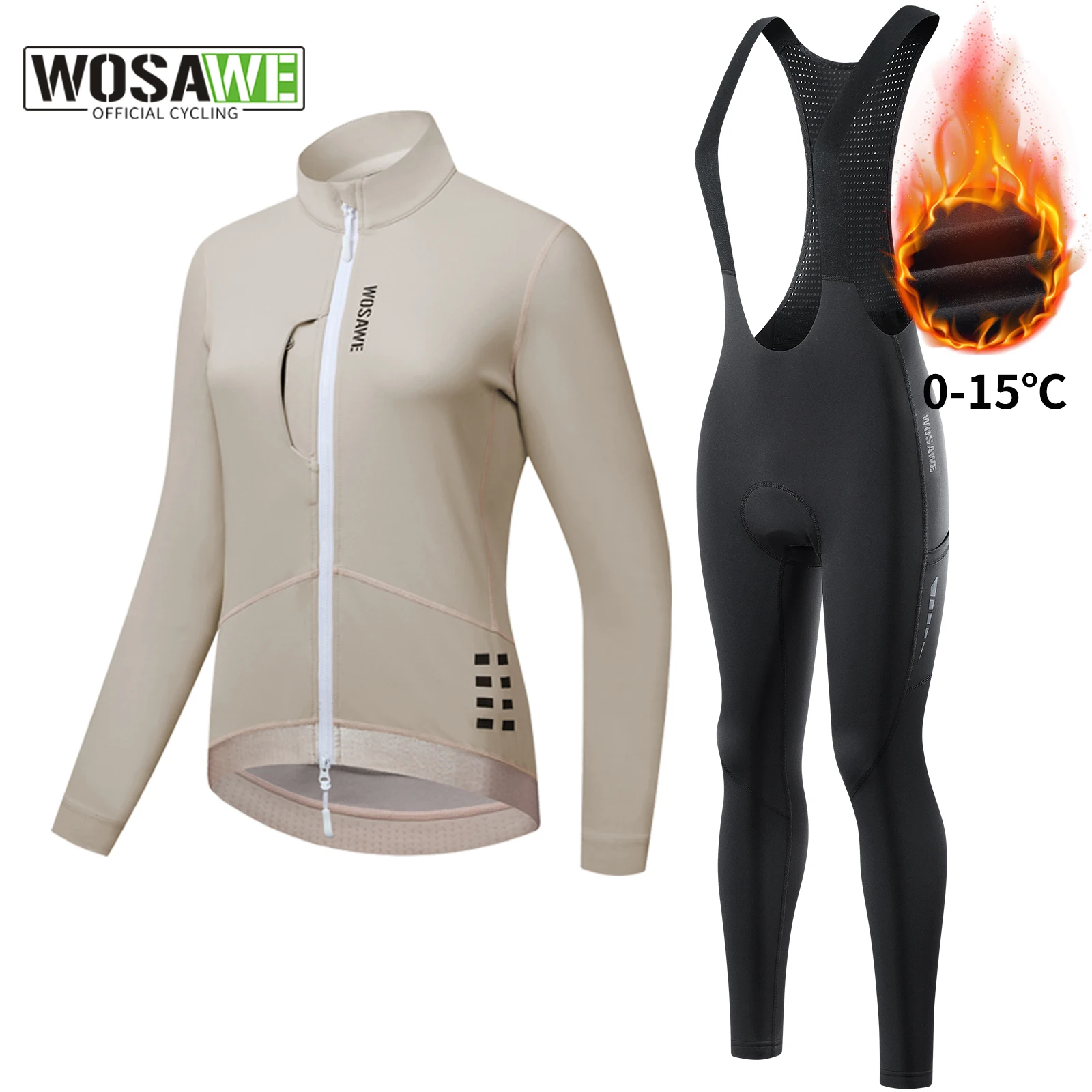 

WOSAWE Fleece Women's Cycling Jersey Winter Cycling Sets Warm Long-sleeved Suit Soad Bike Bicycle Jacket Bib Pant Riding Suit