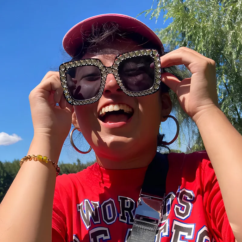 Square Border Diamond Studded Multi-color Sunglasses European and American Fashionable Sunglasses Retro Trendy Disco Glasses