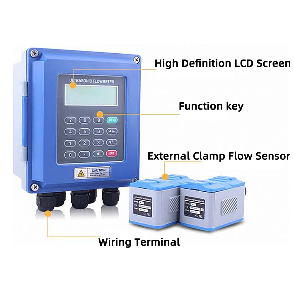 TUF-2000B ultrasonic flowmeter external clamp-on OCT pulse output 0.03 ~ ±10m/s ultrasonic water flowmeter DN50-DN700mm