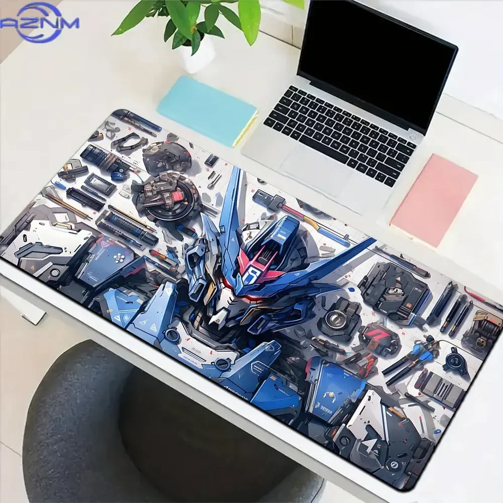 Anime Gundam Mecha Assembly Blueprint Mouse Pad, Rubber Non Slip Gaming Desk Mat, Cool Blue Robot Parts Schematic Art Mouse Pad