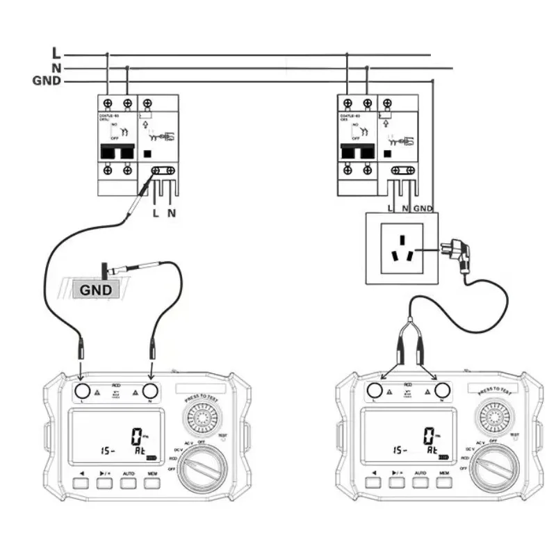 ES9032 Leakage Switch Tester Residual Current Operated Protector Device 15 to 500mA Ten Gears DC 1000V Action Time Range 999ms