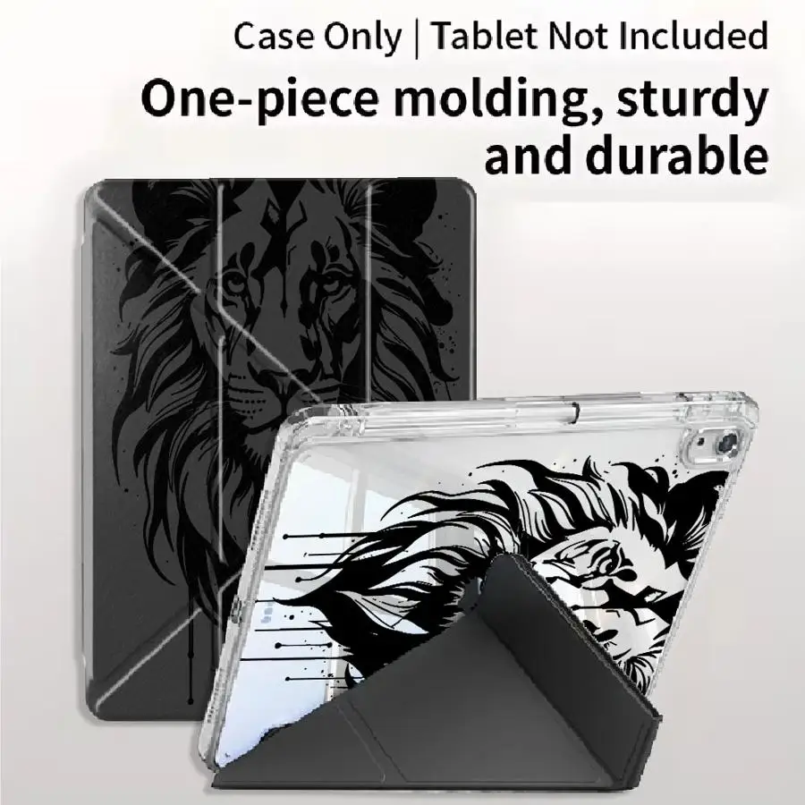 Tablet Case For iPad Pro 2025 Mini 6 7 Air 4 5 M3 M2 M4 11inch Pro 11th 10th 9th 8th 7th 12.9inch Holder Cover Y-Fold Lion Face
