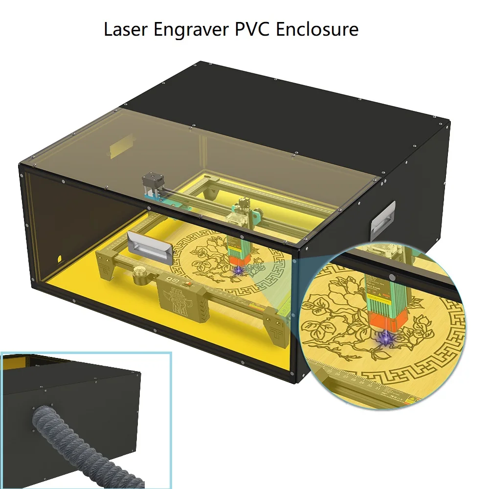 

Twotrees Laser Engraving Machine PVC Enclosure Dust-proof Protective Box 686x710x310mm Smoke Exhaust with Powerful Suction Fan