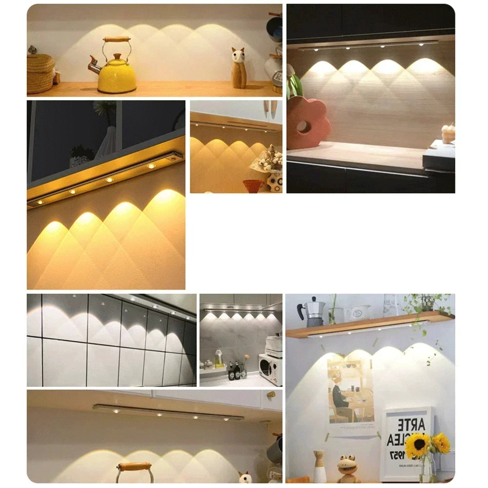 LED Under Cabinet Lights Motion Sensor Night Light 3 Color Closet Light Rechargeable Under Counter Light for Kitchen Bedroom