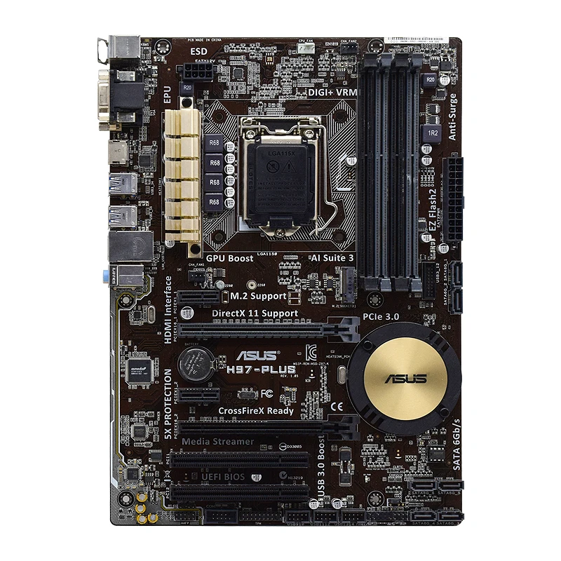 Imagem -03 - Placa-mãe Usada Placa Principal Chipconjunto H97 4x Ddr3 Atx Intel Lga 1150 Suporta Processador Core 4th Gen Asus-h97-plus