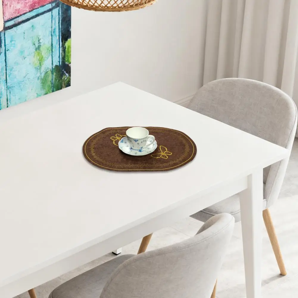 Linen Placemats Linen Placemat Set with Embroidered Butterfly Design Oval Heat-resistant Dining Accessories for Home