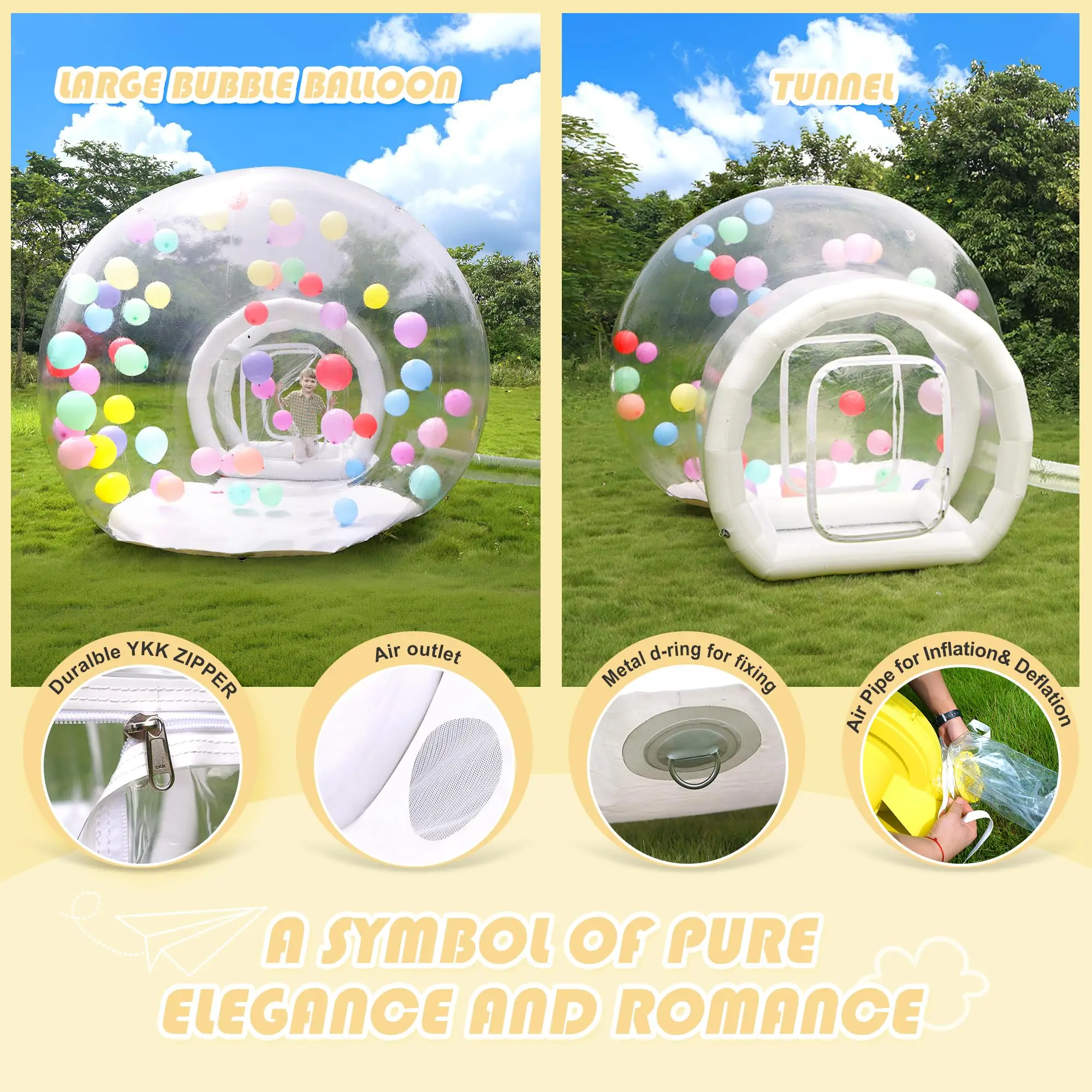 2.5m US /UK Stock Inflatable Bubble House-8.2ft Inflatable Dome PVC Outdoor Balloon Bubble House Dome Inflatable for Kids，Party