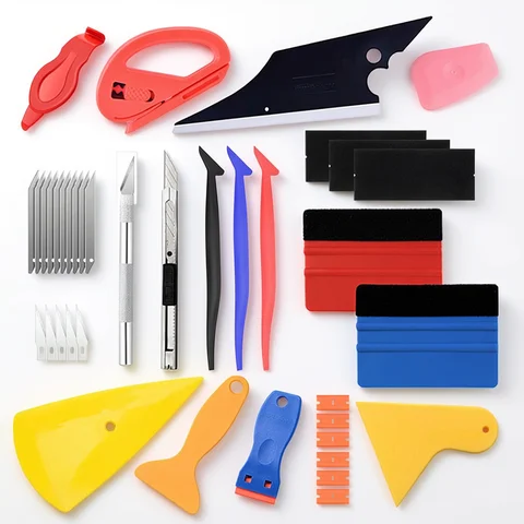 Car Film Wrapping Tool Kit Window Tinting Tools Vinyl Wrap Felt Squeegee Wrap Stick Vinyl Cutter Utility Knife Plastic Scraper