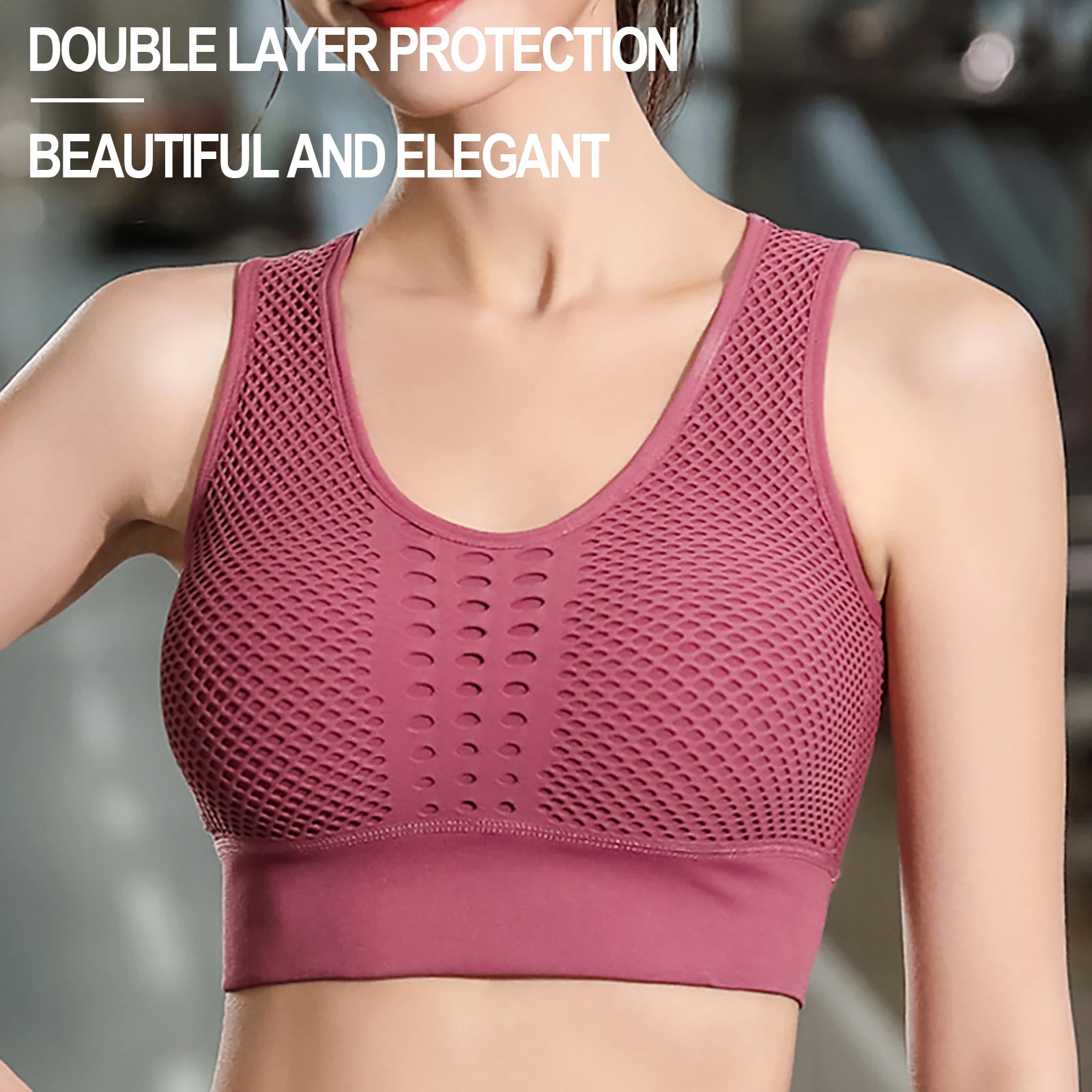 IUSIBRALEA Sports Bra Underwear for Women Large Size Mesh Beautiful Back Shockproof Breathable Vest Gathered Fitness Running