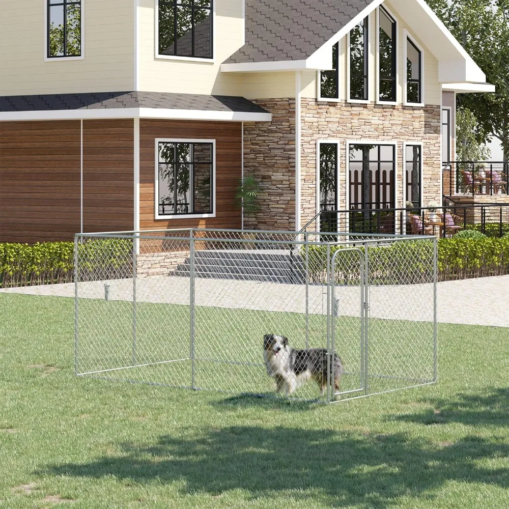 Large Dog Kennel Outside Heavy Duty Dog Cage Outdoor Fence Dog Run with Galvanized Chain Link Secure Lock 13.1' x 7.5' x 6'