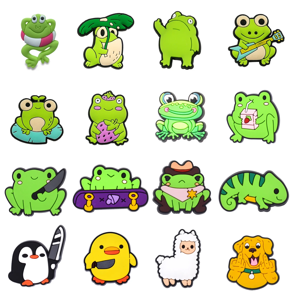 Hot Sale PVC Cute Animals Frog Shoe Charms Pin Fit for Croc Accessories Clogs Bogg Bag Bubble Decorations Charms Party Gifts