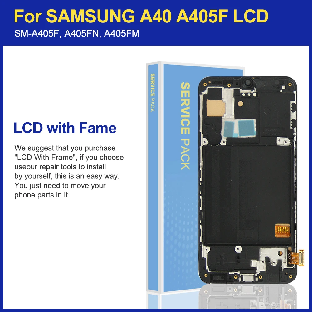 TFT ORIG LCD For Samsung Galaxy A40 A405F LCD Display A405FN A405FM Touch Screen Digitizer Replacement with Frame