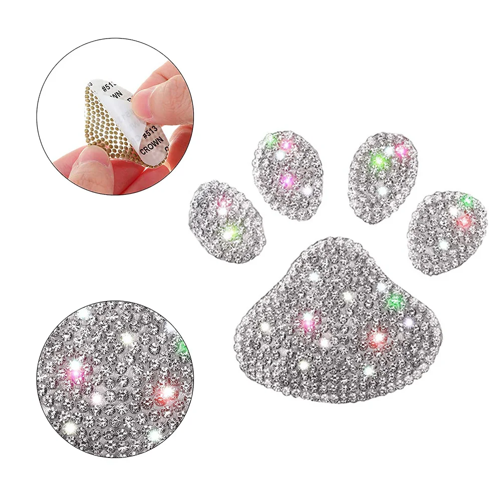 Bling Rhinestone Paw Decals  White Crystal Car Stickers  Bling Dog Paw Print Car Stickers  Crystal Car Decoration Stickers