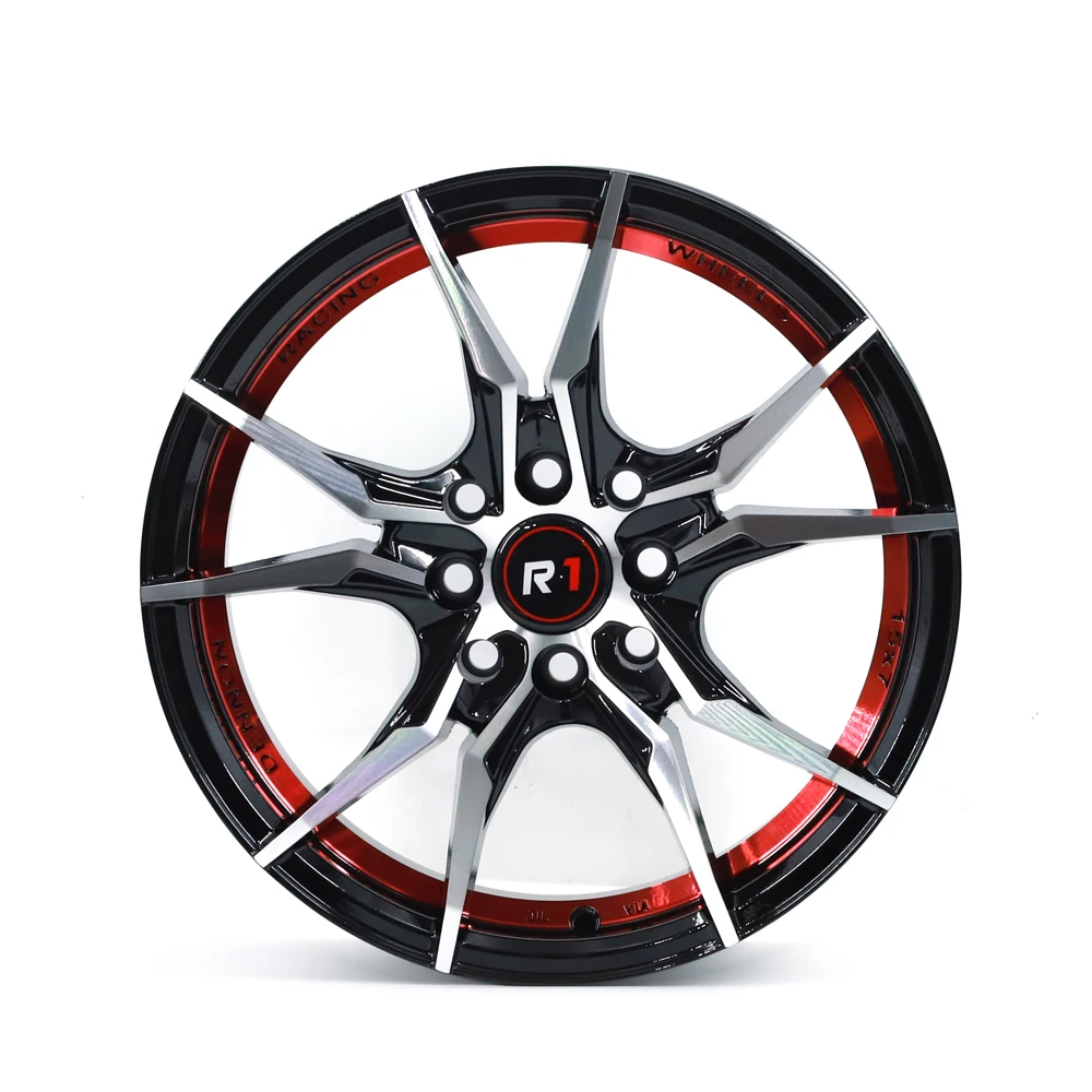 15 Inch 4x100 4x114.3 Alloy Wheel Rims With Red Inner Line Hot‑Sale Universal Passenger Car WheelsW205,W213,W166,X156,W257