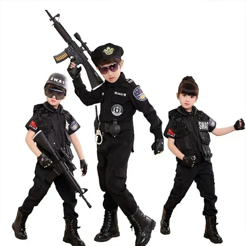 

Cosplay Children Policeman Costumes Kids Christmas Party Carnival Police Uniform Halloween Boys Army Policemen Clothing Gift Set