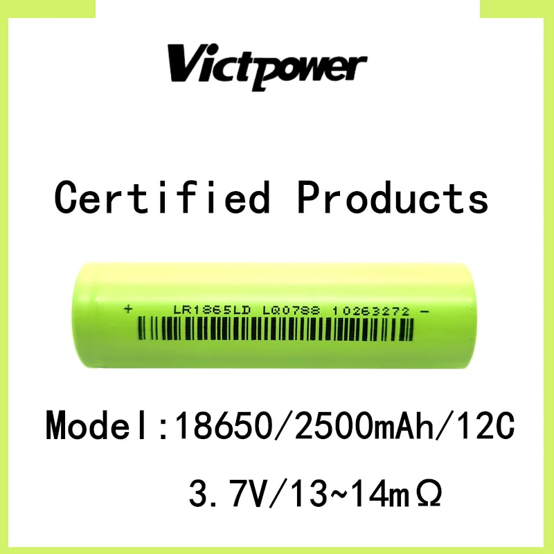 Victpower 3.65V 3.7V LR18650LD 2500mAh 25A 10C Rechargeable Semi-solid State NCM 18650 Cylindrical Li-Ion Battery Cell Grade-A