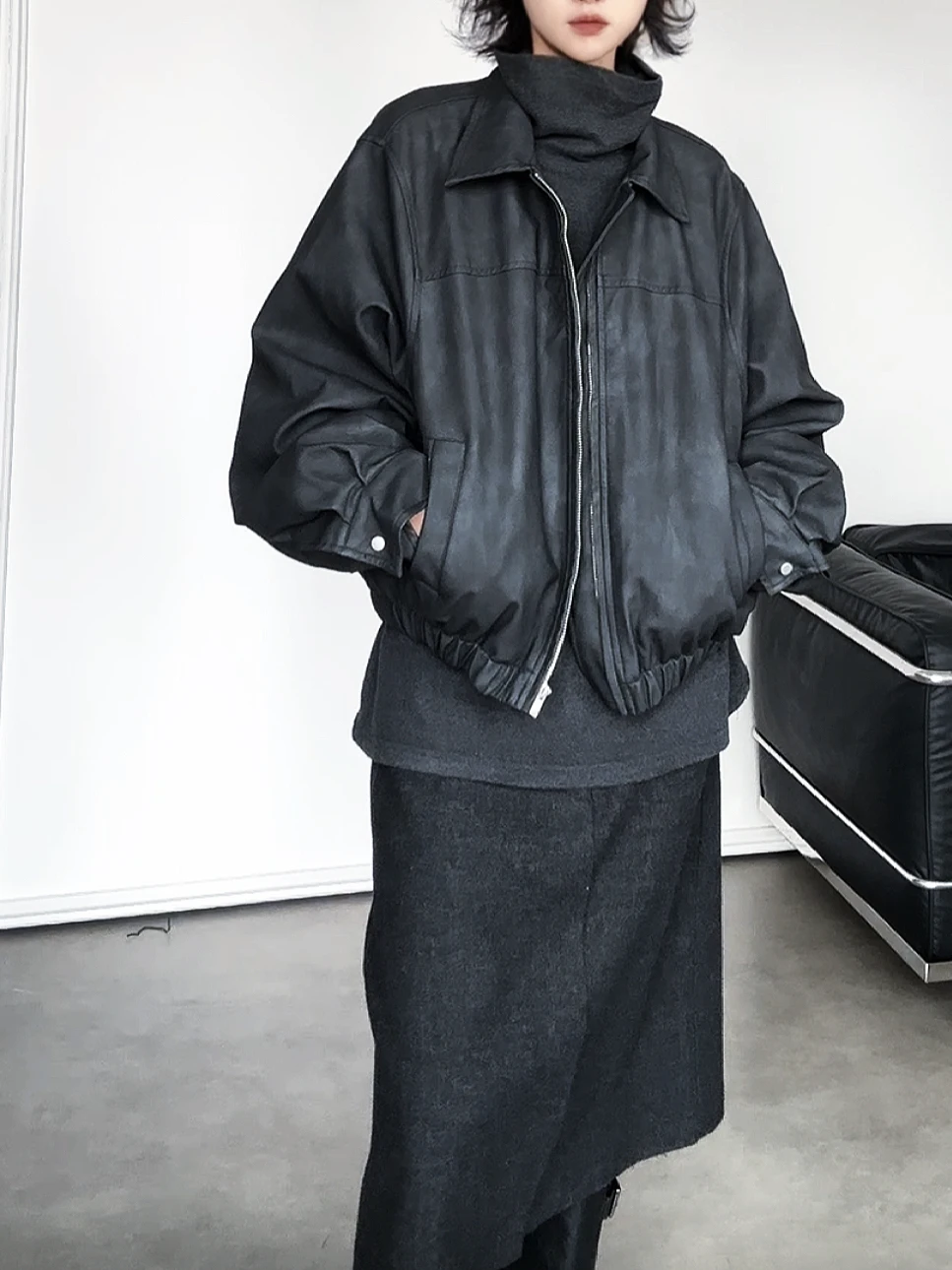 

Retro American Sle Women's Biker Jaet Vintage Faux Leather Cotton Lined Outerwear Warm Long Sve Zipper Closure Coat