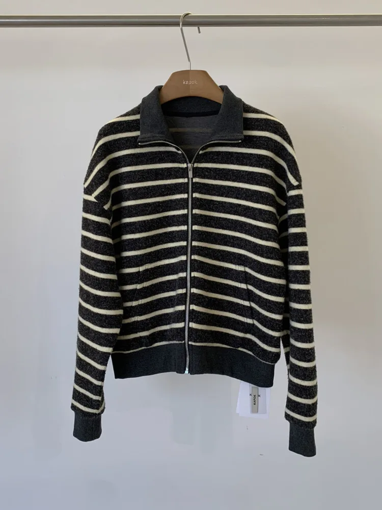 CiCi 2025 خريف شتاء جديد سويتر مقلم سترة معطف المرأة موضة البوليستر ملابس خارجية للاستخدام اليومي ملابس الشارع الشهير #6