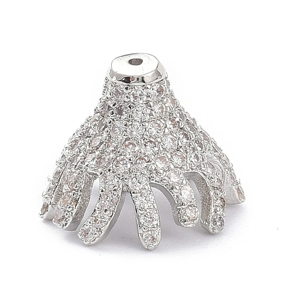 5 Stück Messing-Micro-Pave-Perlenkappen mit klarem Zirkonia, mehrblättrig, 12 x 10 mm, in Gold und Silber für die Herstellung von Schmuckketten – Detail 7