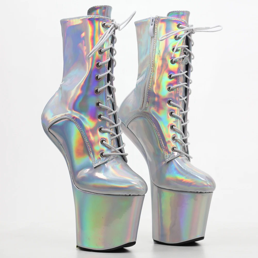 

Голографические ботильоны на шнуровке на платформе Стриппер экзотические танцевальные Клубные высокие каблуки