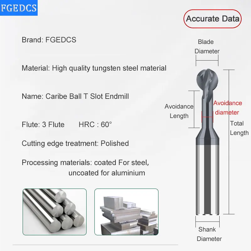 Bola T-Shaped arco fresa, Lollipop End Mill, Endmill Slot Ball T, carboneto sólido, cortador CNC, R0.75-R6 para aço, alumínio, 3D