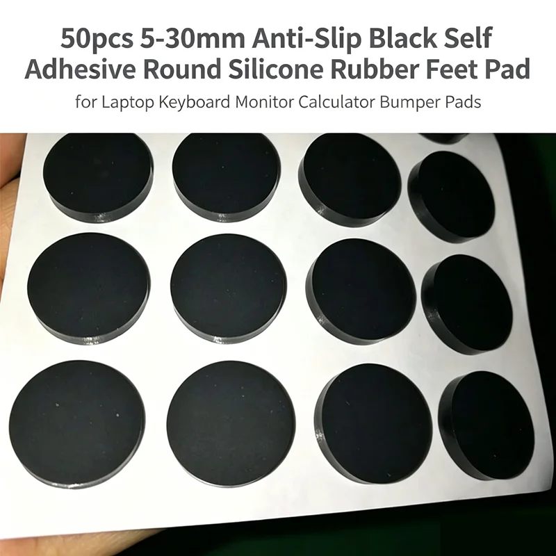 50pcs 5‑30mm Anti‑Slip Black Self Adhesive Round Silicone Rubber Feet Pad for Laptop Keyboard Monitor Calculator Bumper Pads