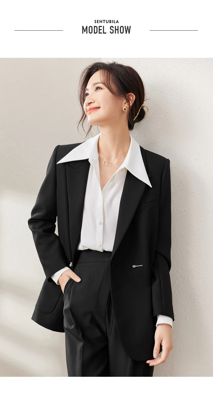 SENTUBILA Maßgeschneiderter Blazer für Damen 2026 Frühling Herbst Modetrend Elegante Anzugjacke für die Arbeit Damenbekleidung 153XC3230 – Detail 13