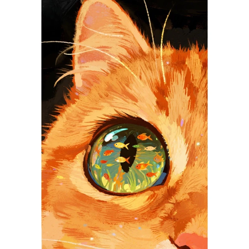 DIY Fluffy Orange Cat Eye Underwater Fish Fantasy Art Diamond Painting Mosaic Handmade Art Exquisite Home Decoration