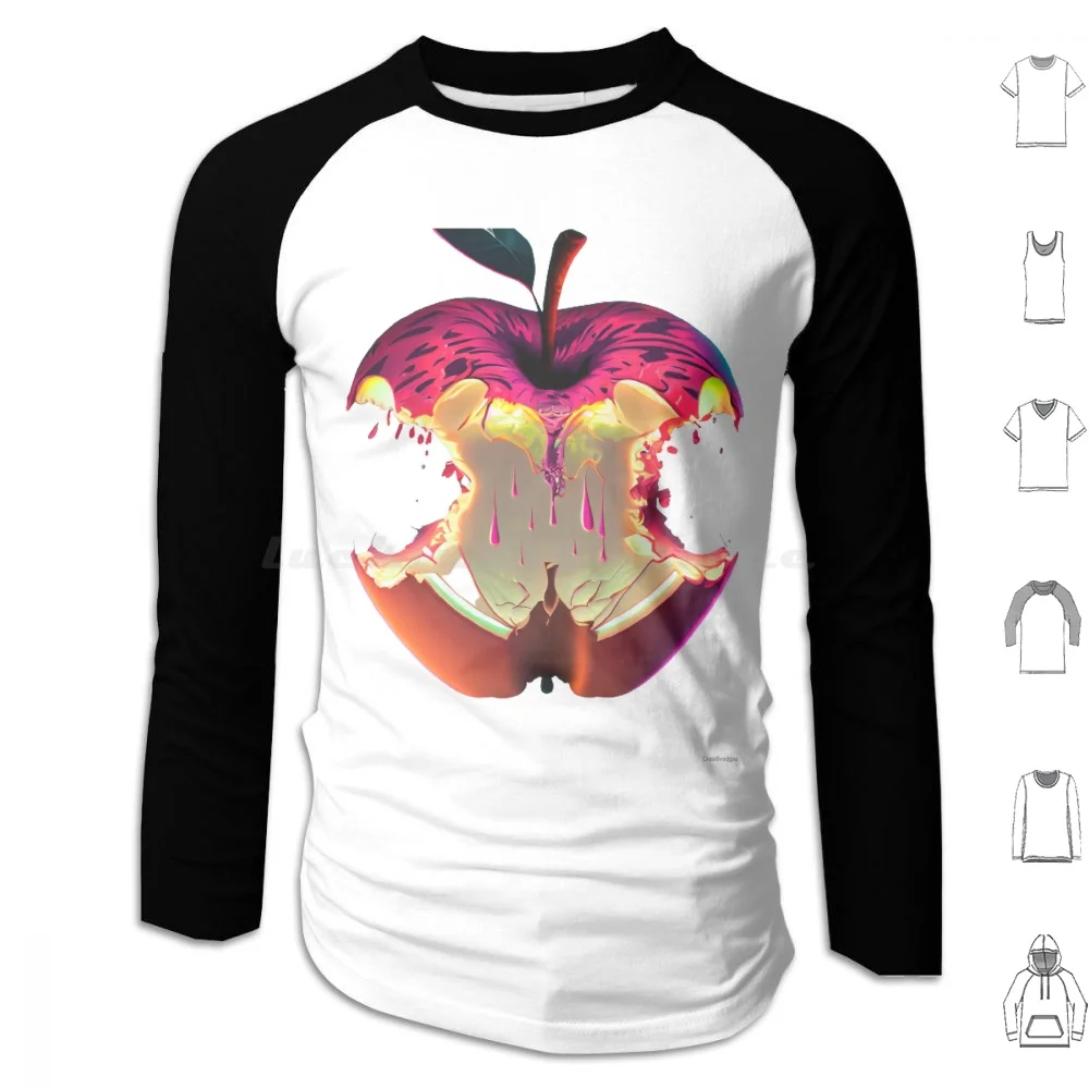 Forbidden Bite Hoodies Long Sleeve Fruit Red Cute Food Healthy Nature Black Kawaii Love Fun Cartoon Pattern Summer Anime