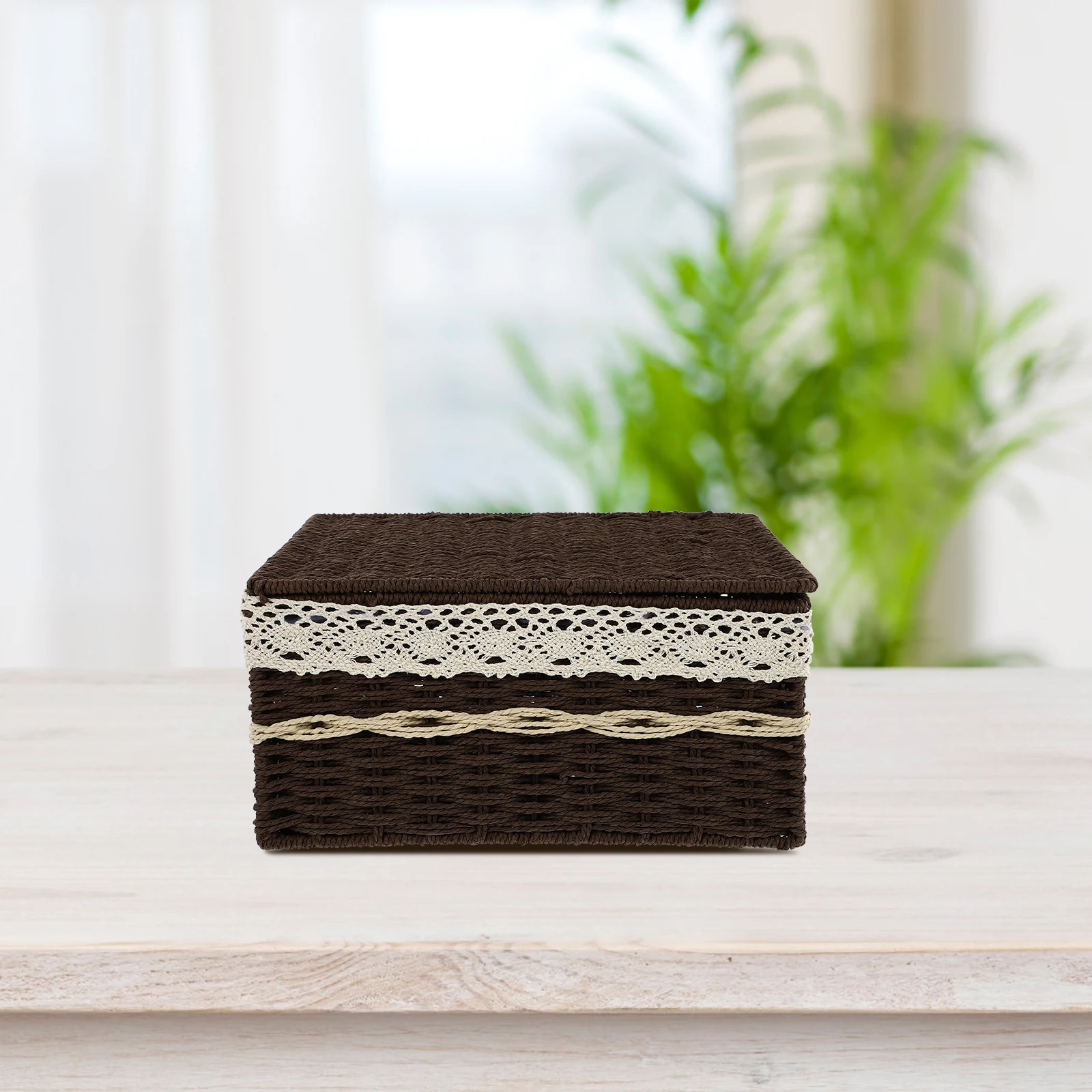 

1pc Fresh Large Desktop Sundry Storage Basket Woven Storage Container Organizer Natural Home Decor Dustproof Container