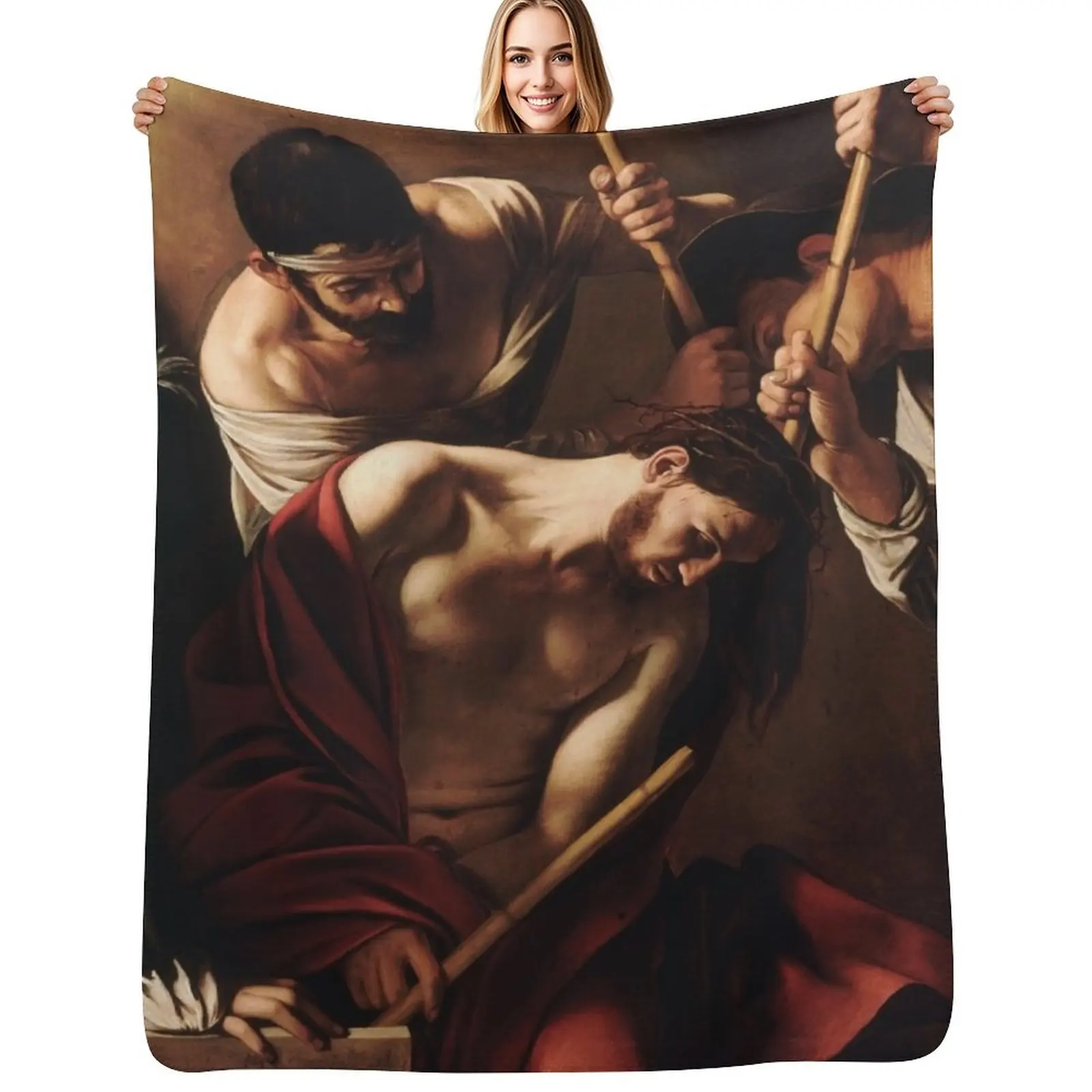 

High Resolution Caravaggio The Crowning with Thorns 1602 Throw Blanket Luxurious Soft Blanket Holiday Gift for Family