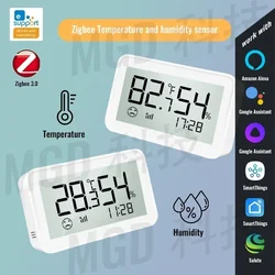 eWelink Zigbee Smart Screen Display Temperature Humidity Sensor with Time Smiley Face Power Display with Alexa Google Salute