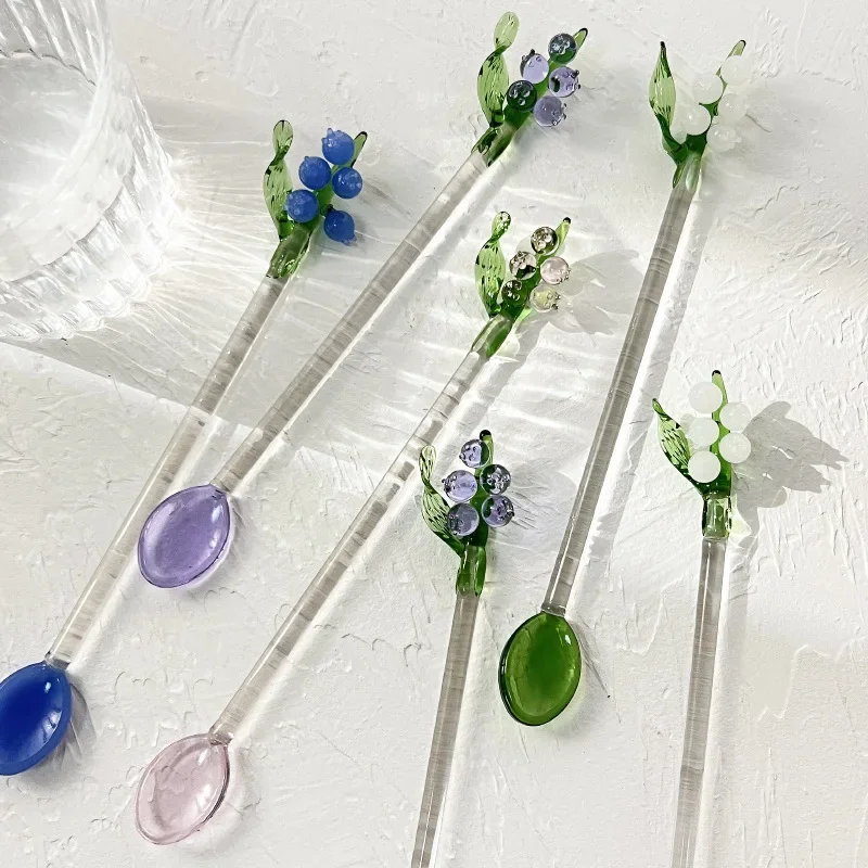 1 Piece Creative Lily of the Valley Head Coffee Spoon Colourful Transparent Glass Stir Spoon 18cm Long Handle Spoon