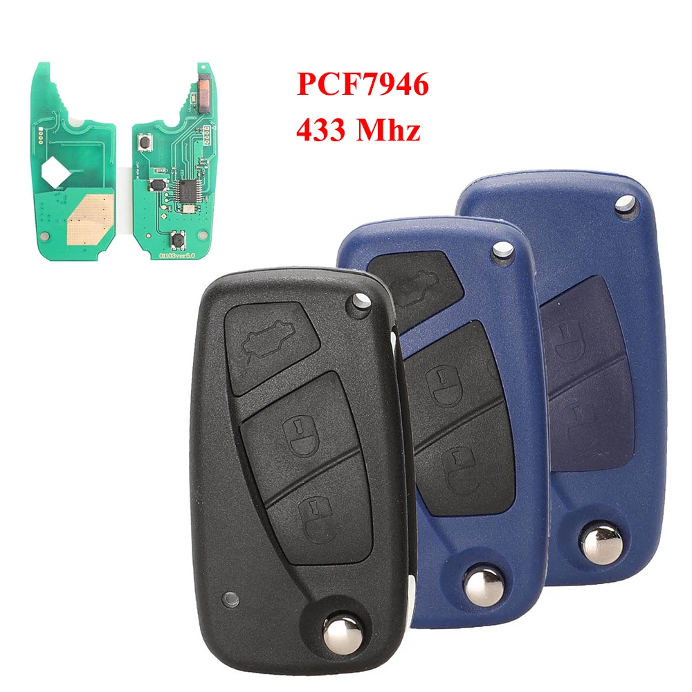 

jingyuqin New Flip Remote Car Key 433mhz For FIAt 500 Panda Punto Bravo With PCF7946 chip