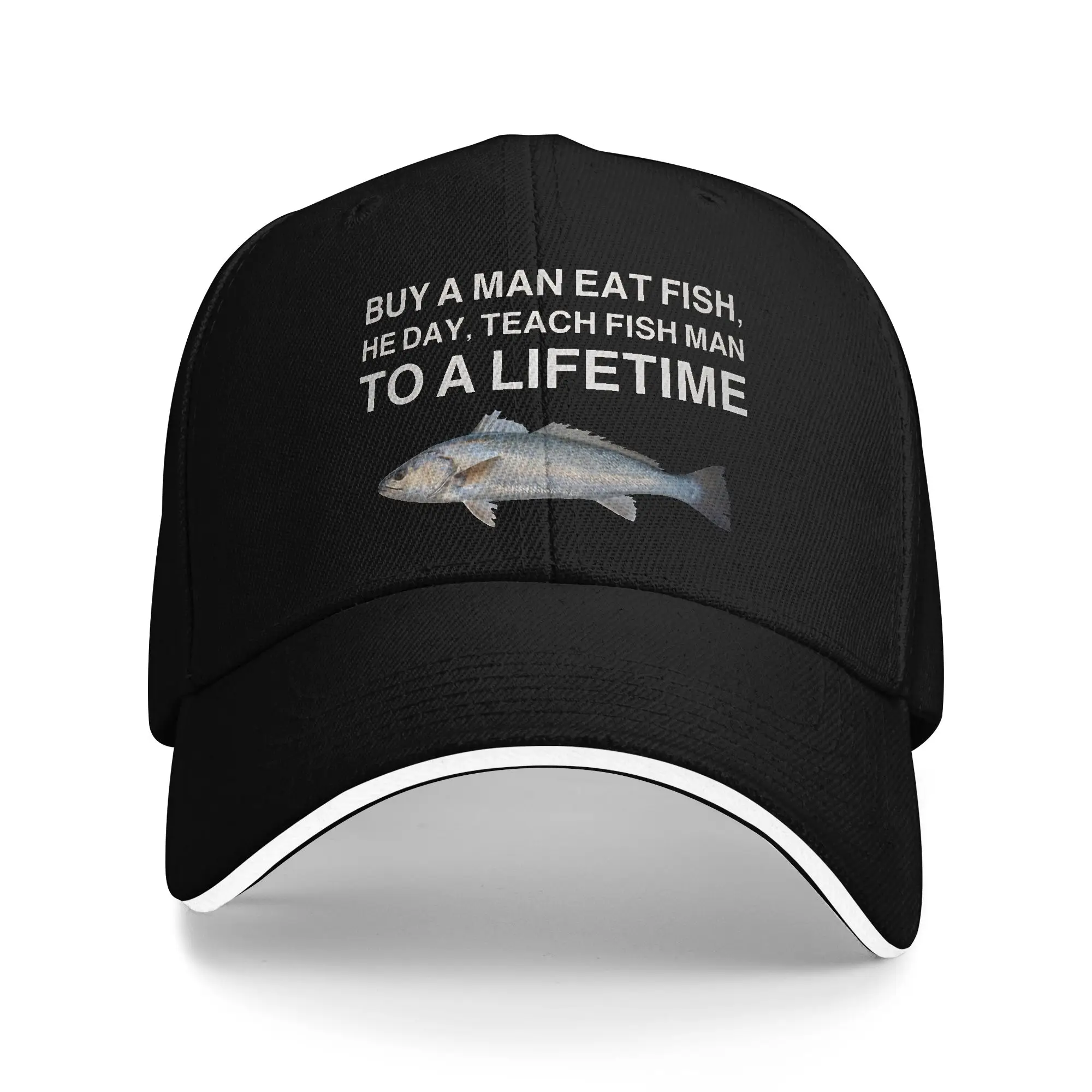 Sun Baseball Cap Buy A Man Eat Fish Funny Meme  Print Trucker Hat Sun-Proof Fashion Outdoor Gym Baseball Caps