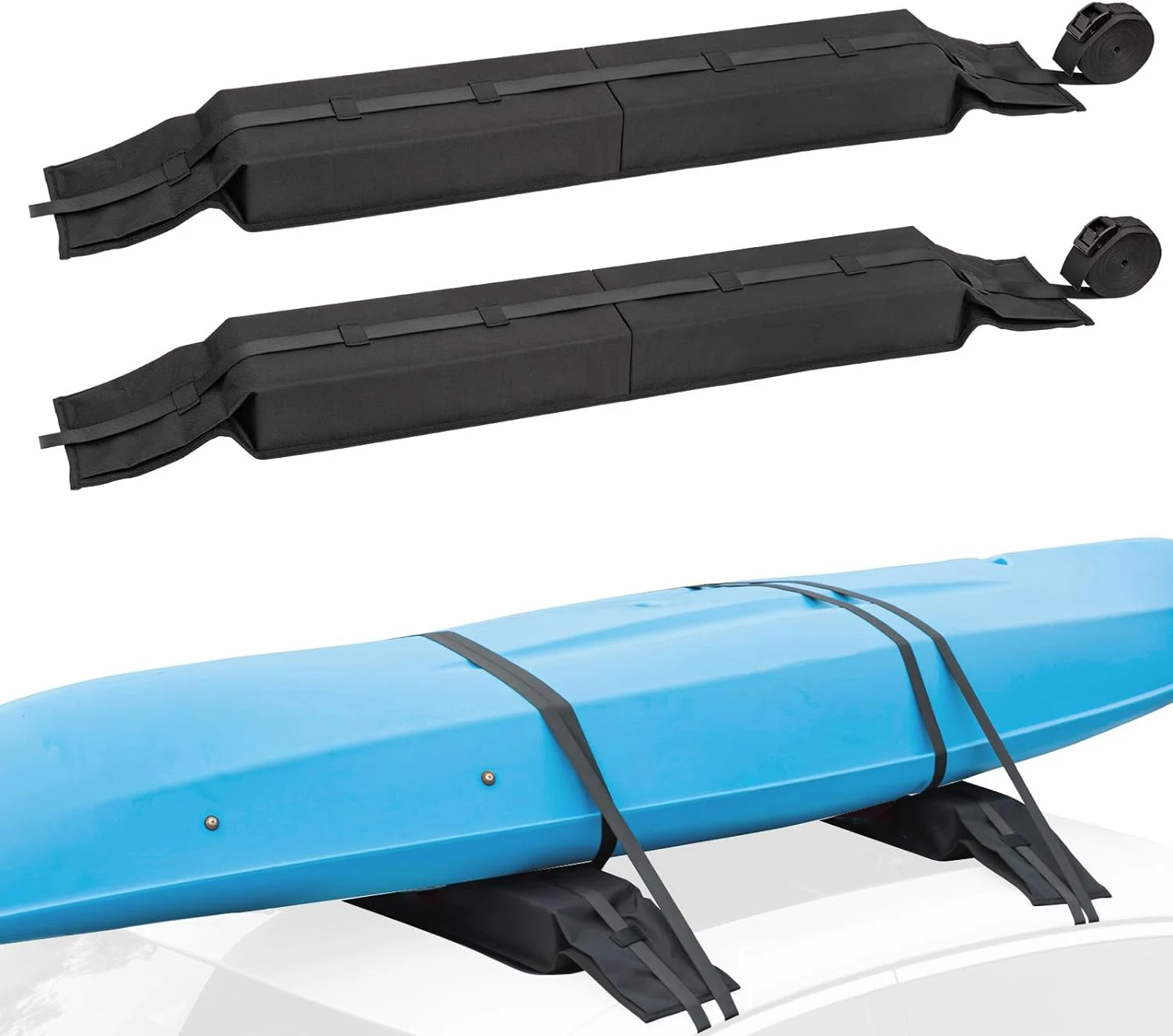 

Universal Soft Roof Rack Pads for Kayak/Surfboard/SUP/Canoe with 15FT Tie-Down Straps and Storage Bag
