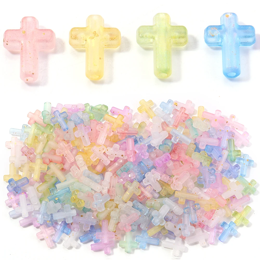 100 peças de Contas Acrílicas em Formato de Cruz 12x15mm Coloridas Foscas Gradiente Soltas para DIY, Pingentes, Pulseiras e Acessórios para Fabricação de Joias