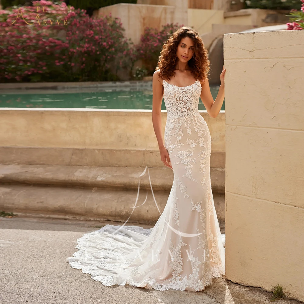 FLL & AEVVE vestido de novia con tirantes finos de encaje personalizado Vintage apliques sirena vestidos de novia vestido de fiesta vestidos de novia
