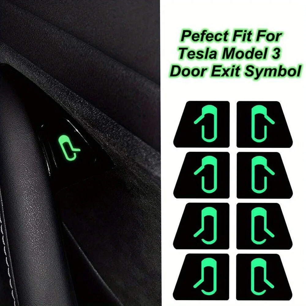 8pcs for Tesla Model3 Y Luminous Car Open Door Button Stickers Accessories Reminder Door Open Sticker Window Lift Switch Sticker