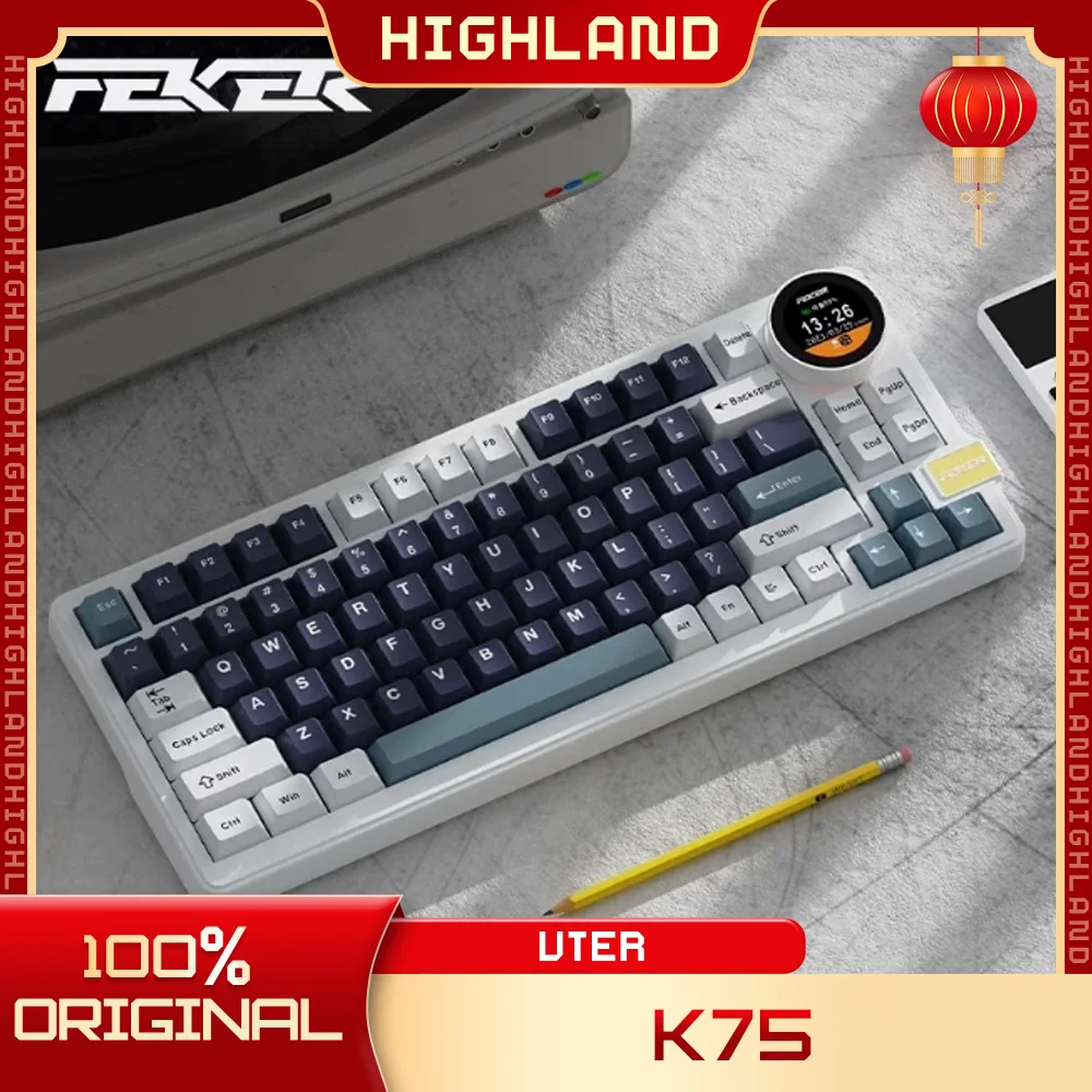 

Feker K75 3 Mode Mechanical Keyboard With Knob Screen Gaming Bluetooth Wireless Keyboard RGB 83keys Pbt Keycaps Gamer Keyboards