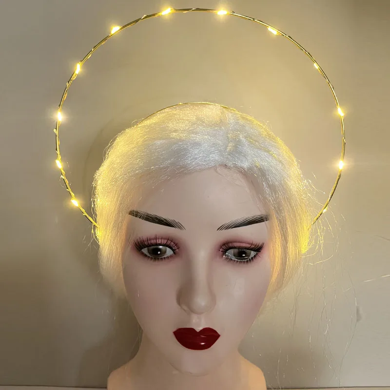 Light Up Led Angel Halo Goddess Bride Pearl Crown Headband Girl Women Flower Wreath Party Birthday Costume Wedding Festival